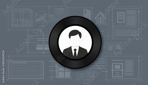 Professional Businessman Icon Against Graphical Background Featuring Data Analysis And Planning