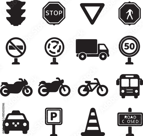 Transportation icons set with car and travel symbols vector illustration