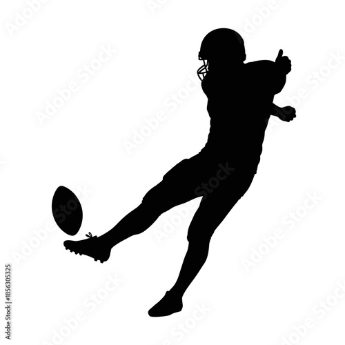 American football player silhouette kicking a ball in a dynamic pose