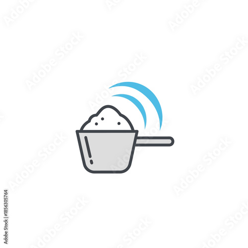 A simple illustration of a measuring cup filled with white granular substance