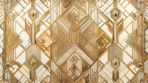 Art Deco Geometric Pattern in Gold and White, Elegant Design.