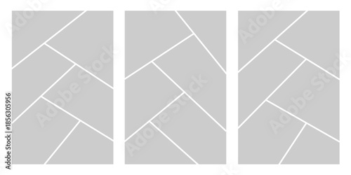 Image collage layout template. Grey mosaic mood board grid collection. Picture frame set. Photo album idea for banner, poster, comic page, flyer, brochure, booklet, memory wall design. Vector pack