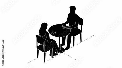 Two people sitting at a cafe table enjoying coffee together.
