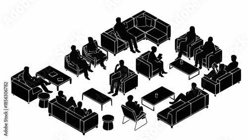 People Sitting on Furniture in a Modern Waiting Room Arrangement.