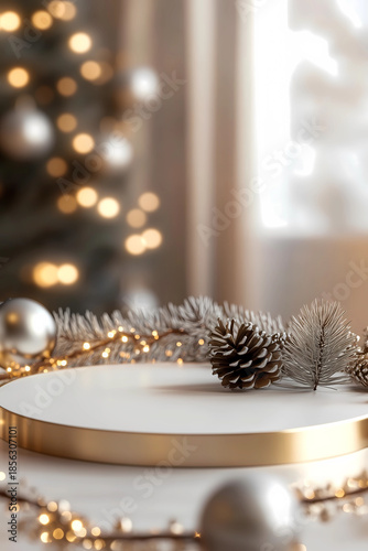 Christmas-decorated product display stand