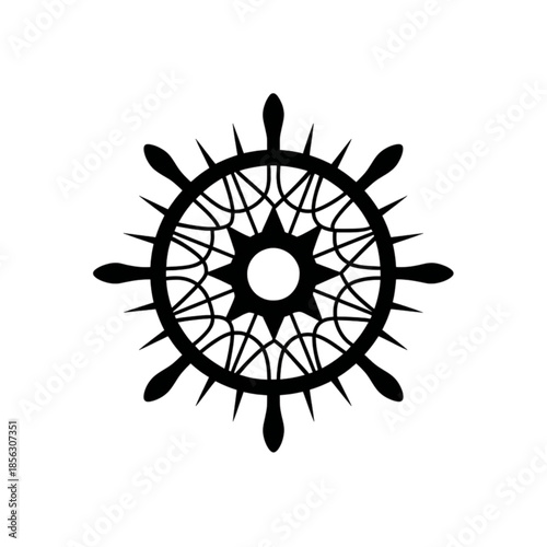 Black ship helm wheel icon symbol Isolated on transparent background.