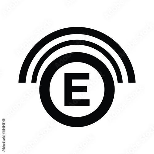 Simple black logo with letter e and arches on white background