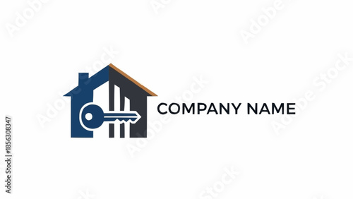 Real estate logo with house and key symbol.