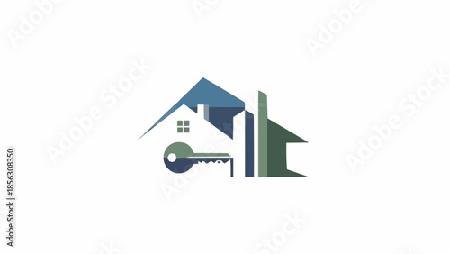 Modern house and key logo design for real estate business.