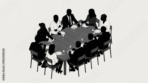 Diverse group of people in silhouette sitting around a conference table.