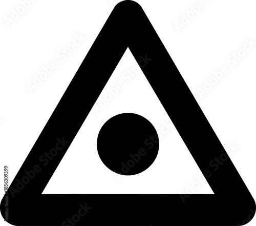 Warning Sign Triangle with Central Dot Symbol Black Silhouette Icon alert warning symbol