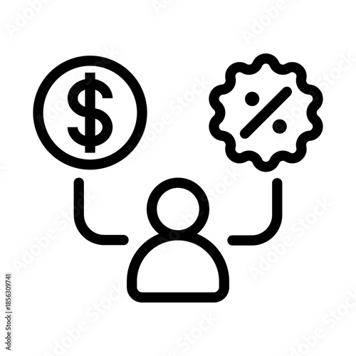 Business user icon with dollar and verification badge symbolizing financial approval, income management, salary, and trusted transactions.