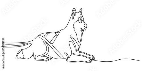 Husky dog head single continuous line hand drawing logo vector illustration. Monochrome mascot design