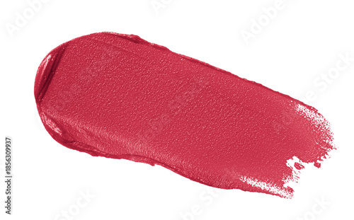 Lipstick brush stroke texture. Red makeup swatch isolated on transparent background. Cosmetic product smudge close up