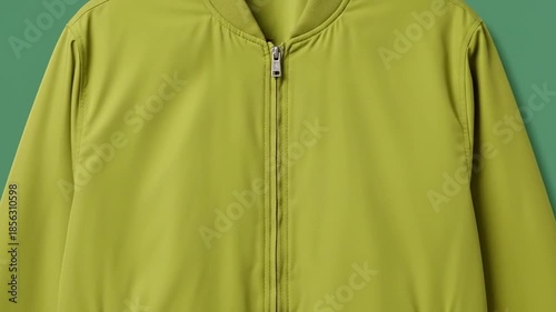 Stylish Green Bomber Jacket on a Solid Background.
