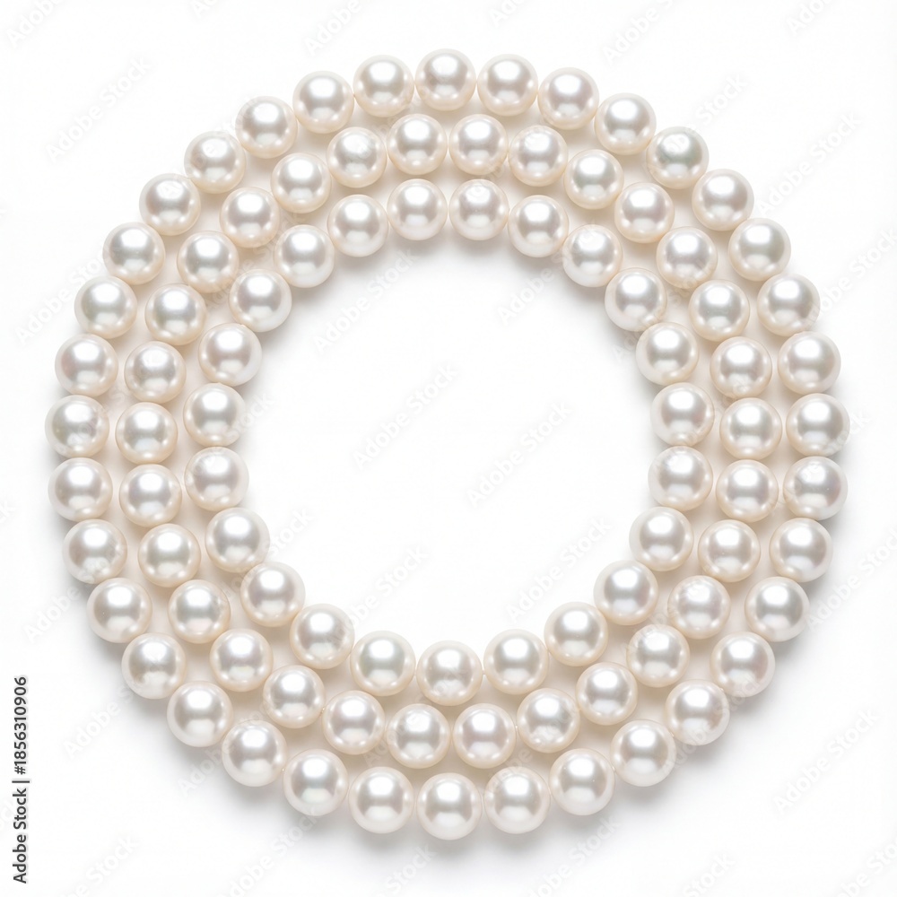 Obraz premium Elegant white pearl necklace arranged in circle isolated on white.