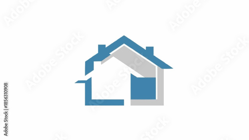 Modern architectural house design concept with blue and grey elements.