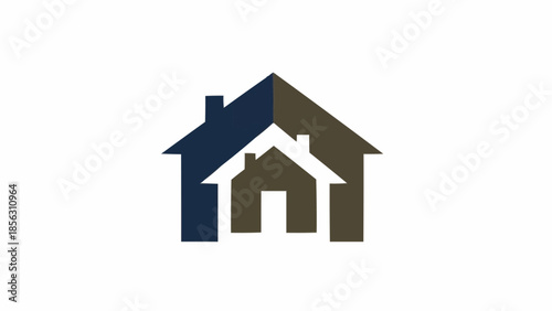 Abstract geometric representation of two houses nested within each other.