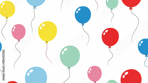 Colorful illustration of floating balloons in various shades against a white background with a joyful and festive mood.