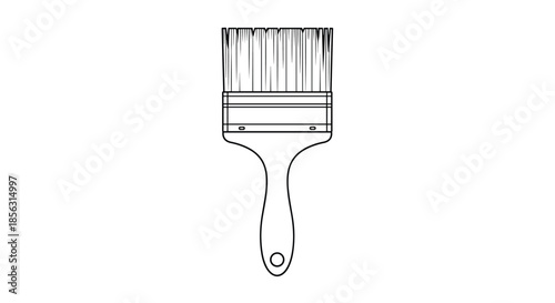 A clean black and white outline illustration of a wide paintbrush with a wooden handle, suitable for painting and renovation projects.