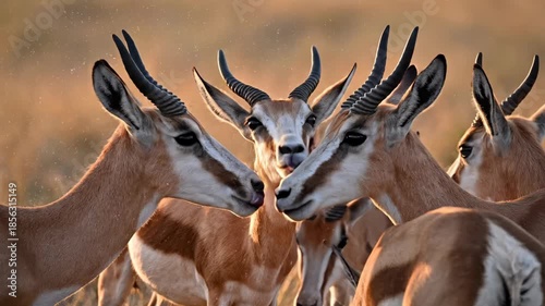 Stunning Close-Up of Gazelles Interacting in the African Savanna at Golden Hour