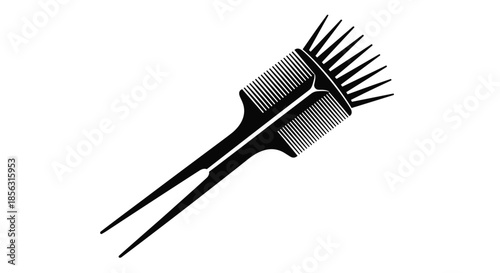 Black silhouette icon of professional hair coloring and highlighting combs or brushes, representing hairdressing and beauty salons.