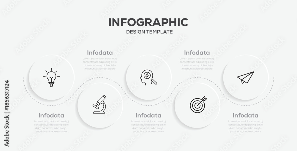 Fototapeta premium Business data visualisation. Instructional graphics with 5 steps sequence design for web pages. Vector Illustration.