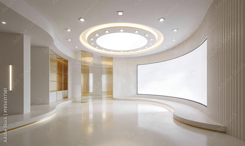 Obraz premium Futuristic Minimalist Interior with Curved Walls and Ambient Lighting