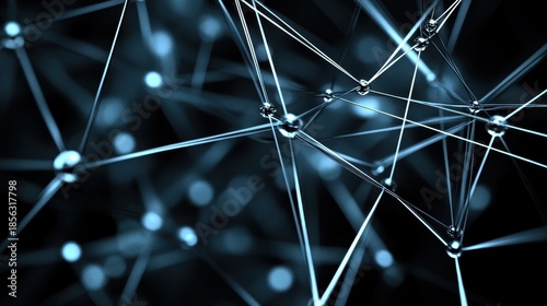 Abstract network of glowing lines and nodes in a dark blue futuristic design