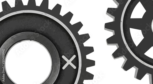 Closeup of black metal gears machinery.