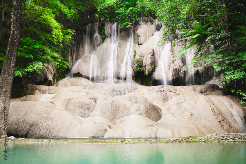 beautiful Sai Yok Noi Waterfall in National Park near Death Railway at Kanchanaburi, Thailand