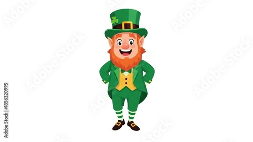 Cheerful leprechaun celebrating St. Patrick's Day with joyful expression