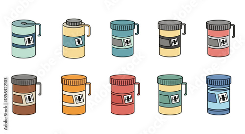 Colorful Paint Cans with Labels and Lids.