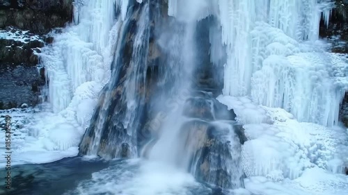 Frozen Waterfall Cascade in Winter Landscape