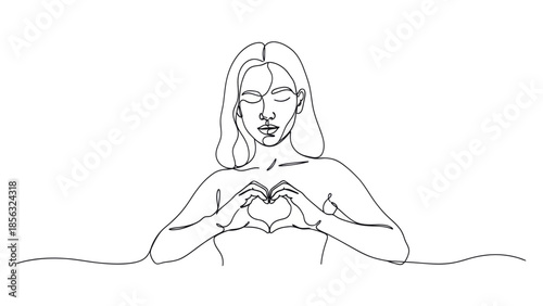 Woman Heart Hands Line Art Valentine