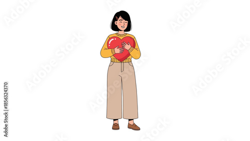 Woman Embracing Heart Shape: Self-Love Concept