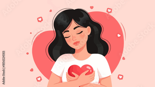 Self-Love: Woman Embracing Heart on Valentine's