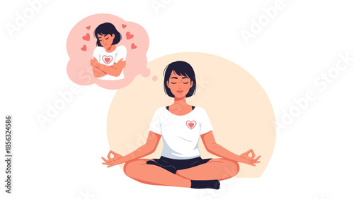 Self-love meditation: woman embracing herself