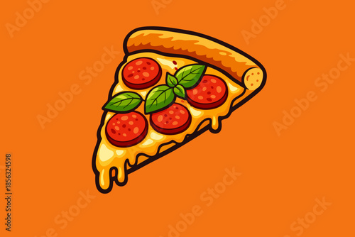 Vector-Style Pepperoni Pizza Slice with Melted Cheese