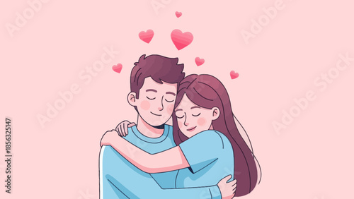 Romantic Couple Hugging with Hearts