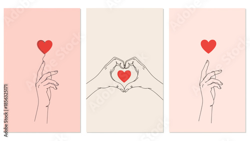 Minimalist Valentine's Day Art with Hands and Hearts