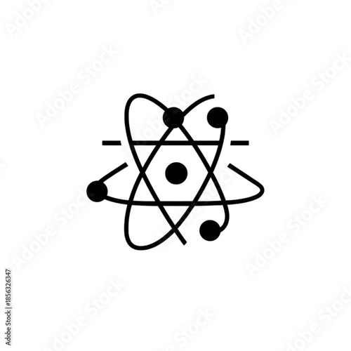 Black line drawing of atom structure Isolated on transparent background.