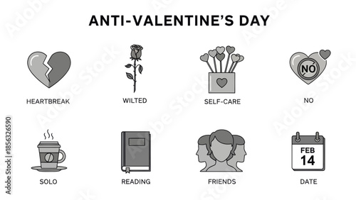 Anti-Valentine's Day Icons Set