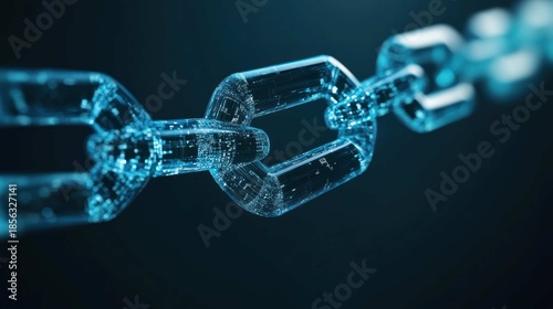 abstract representation of a blockchain, with crystalline, interconnected blocks pulsing with a secure, cool blue light, shallow depth of field, macro photography, extremely detailed. 