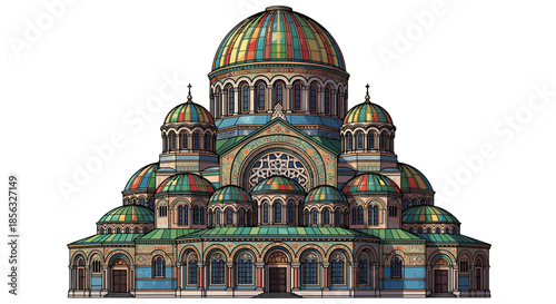 Ornamental Christian Church With Colorful Domes and Intricate Architectural Details