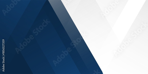 White and blue modern abstract wide banner with geometric shapes. Dark blue and white abstract background. Vector illustration