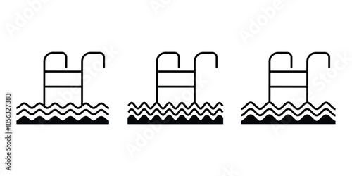Collection of swimming pool line icons.
