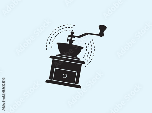 Manual Coffee Grinder Grinding Action Silhouette on White Background

