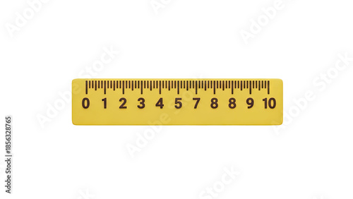 3D Yellow ruler with metric markings from 0 to 10 on transparent background