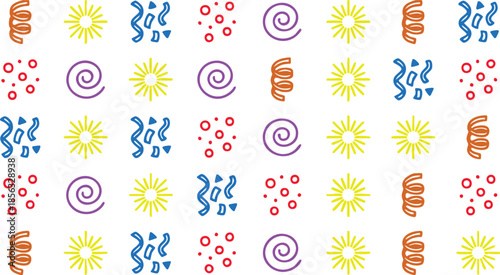 Party pattern colorful party shapes on white background seamless design